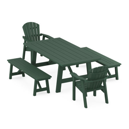 Seashell 5-Piece Rustic Farmhouse Dining Set With Trestle Legs in Green