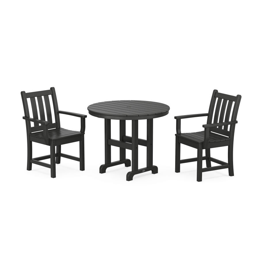 POLYWOOD Traditional Garden 3-Piece Round Dining Set in Black