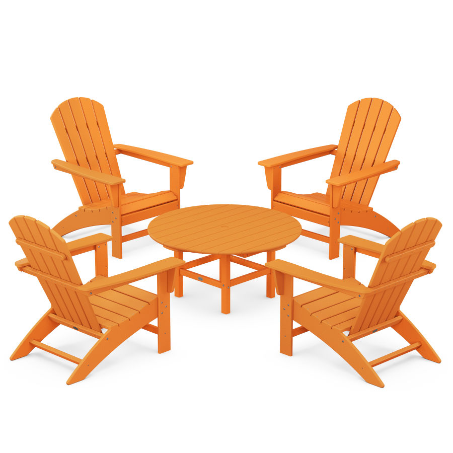 POLYWOOD Nautical 5-Piece Adirondack Chair Conversation Set in Tangerine
