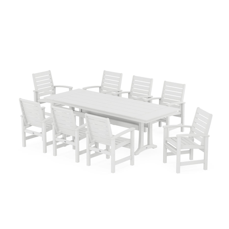 POLYWOOD Signature 9-Piece Farmhouse Dining Set with Trestle Legs in White