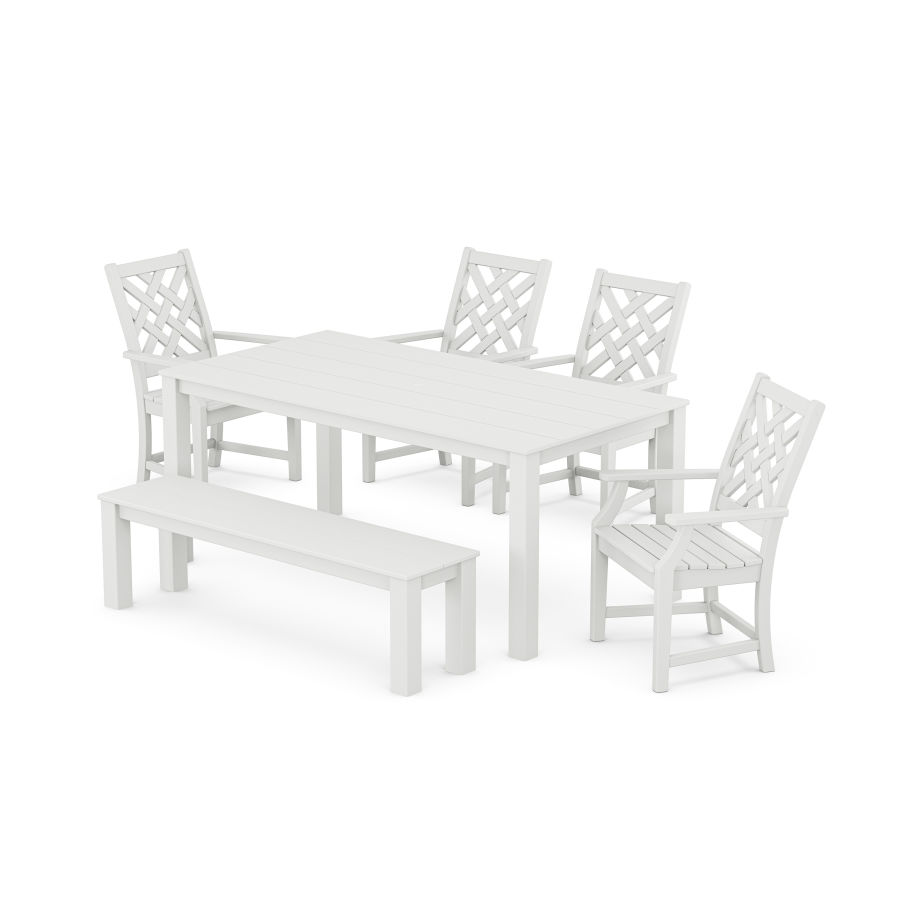 POLYWOOD Wovendale 6-Piece Parsons Dining Set with Bench in White