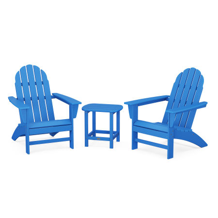 POLYWOOD Vineyard 3-Piece Adirondack Set with South Beach 18" Side Table in Pacific Blue