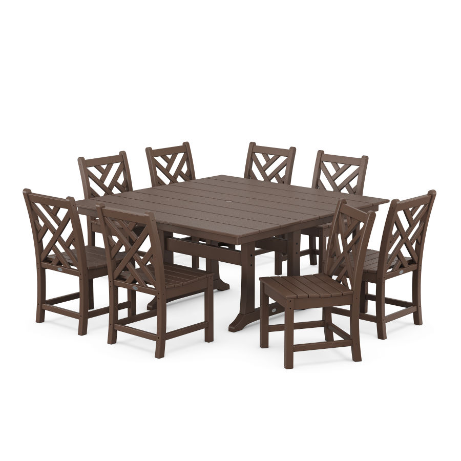 POLYWOOD Chippendale 9-Piece Farmhouse Trestle Dining Set in Mahogany