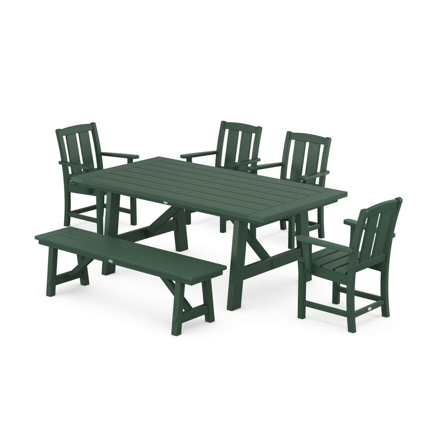 POLYWOOD Mission 6-Piece Rustic Farmhouse Dining Set with Bench in Green