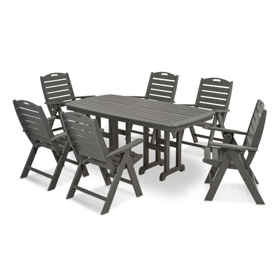 POLYWOOD Nautical Folding Chair 7-Piece Dining Set in Slate Grey