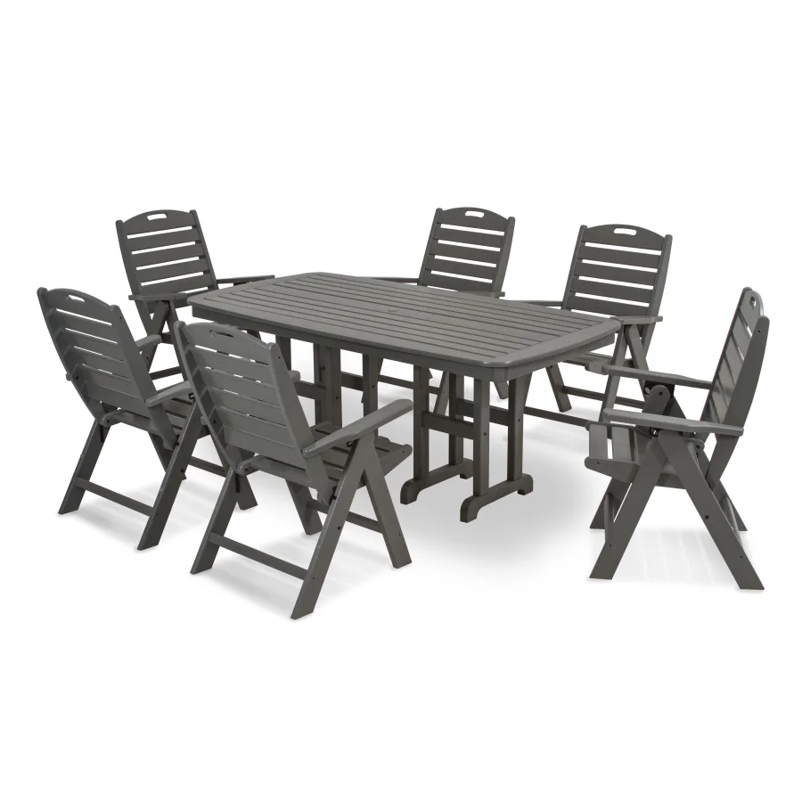 POLYWOOD Nautical Folding Highback Chair 7-Piece Dining Set