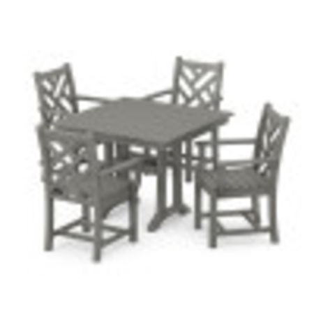 Chippendale 5-Piece Farmhouse Trestle Arm Chair Dining Set in Slate Grey