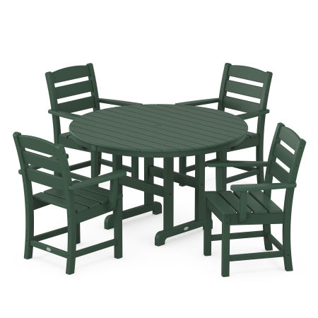 Lakeside 5-Piece Round Farmhouse Arm Chair Dining Set in Green