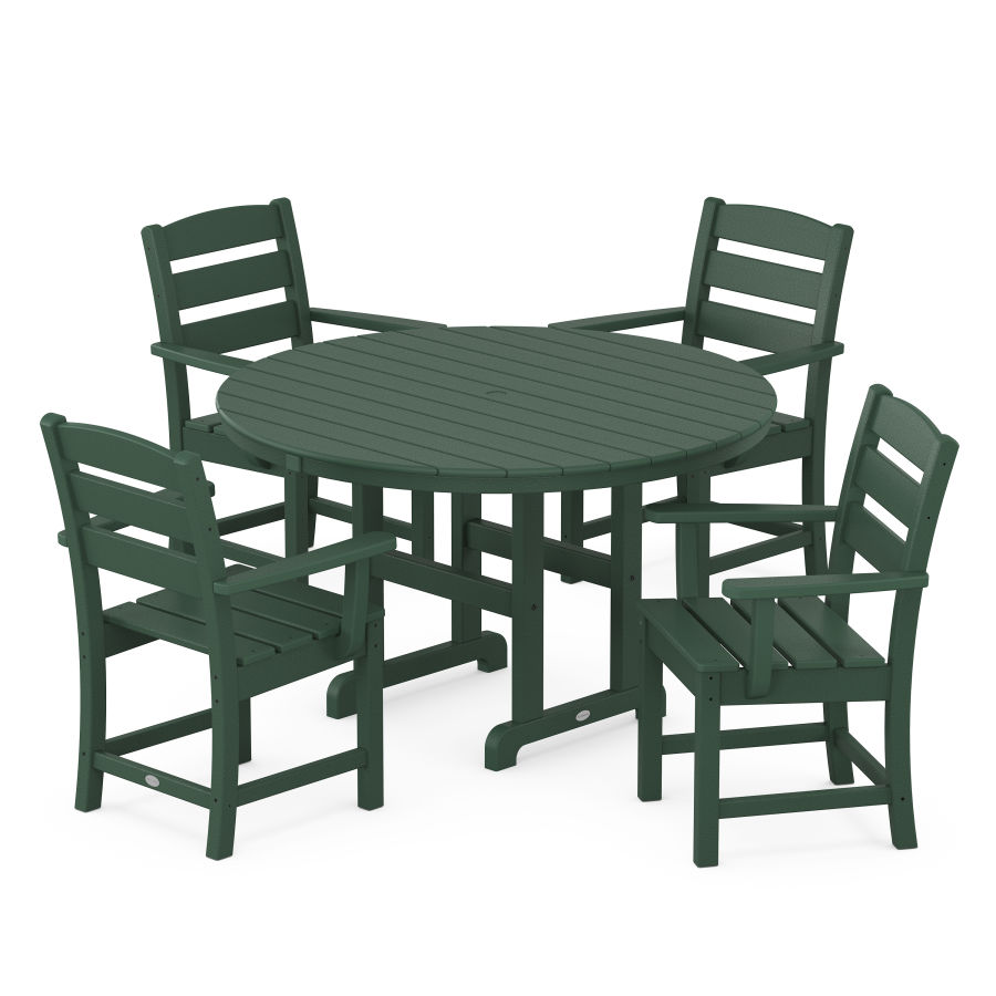 POLYWOOD Lakeside 5-Piece Round Farmhouse Arm Chair Dining Set in Green