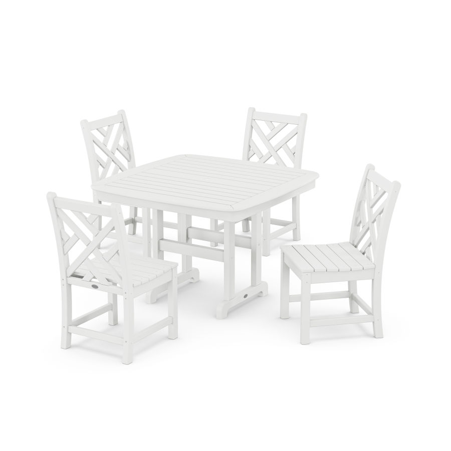 POLYWOOD Chippendale Side Chair 5-Piece Dining Set with Trestle Legs in White