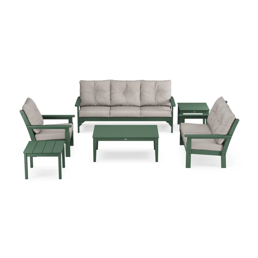 POLYWOOD Vineyard 6-Piece Deep Seating Set in Green / Weathered Tweed