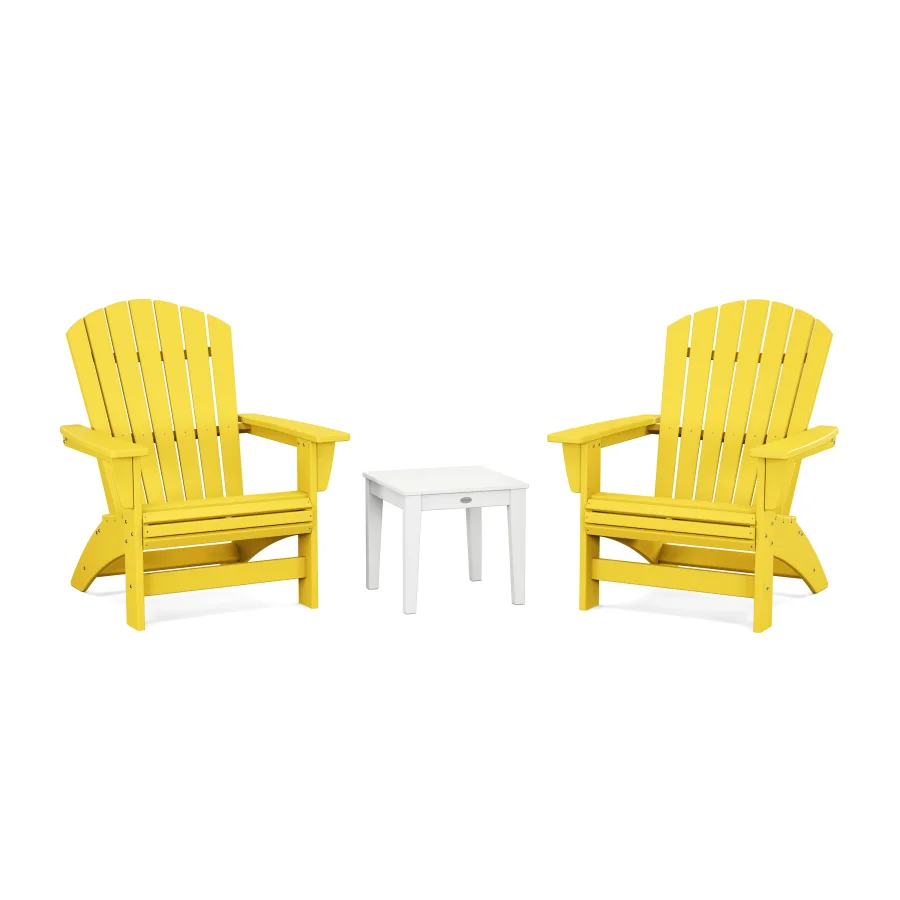 POLYWOOD 3-Piece Nautical Grand Adirondack Set in Lemon / White