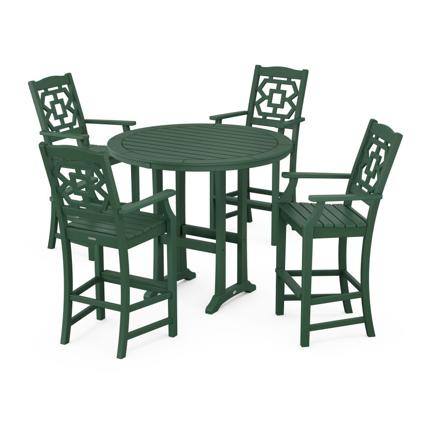 POLYWOOD Chinoiserie 5-Piece Round Bar Set in Green