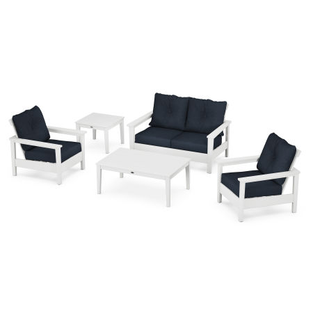 POLYWOOD Prescott 5-Piece Deep Seating Set in White / Marine Indigo
