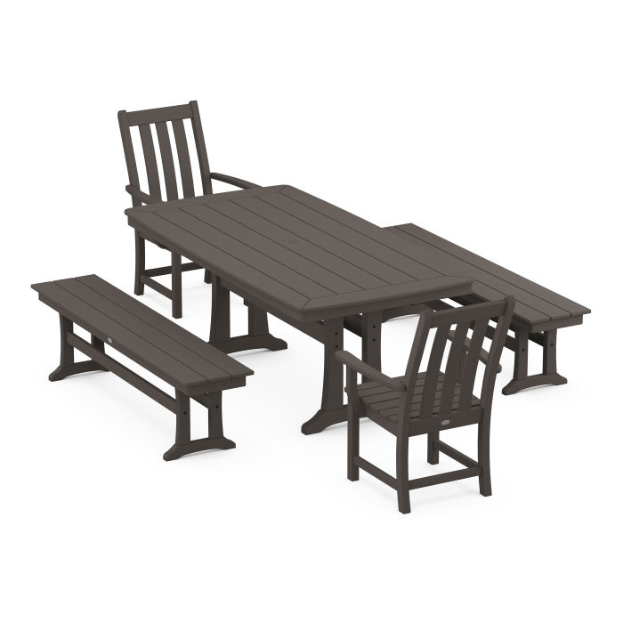 POLYWOOD Vineyard 5-Piece Dining Set with Trestle Legs in Vintage Finish