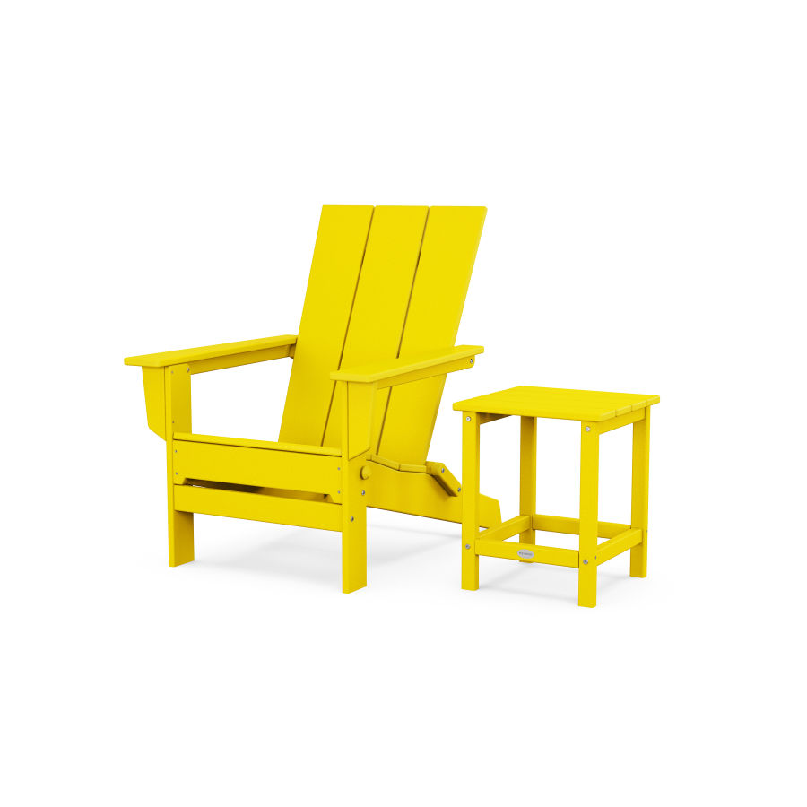 POLYWOOD Modern Studio Folding Adirondack Chair with Side Table in Lemon