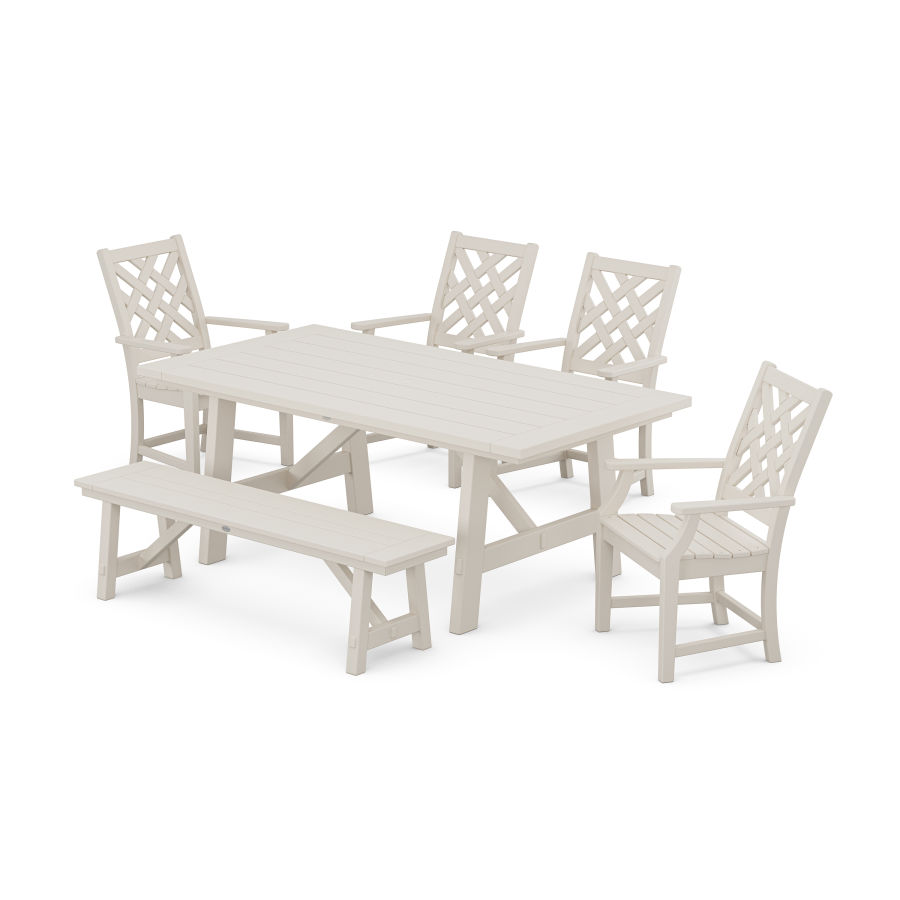 POLYWOOD Wovendale 6-Piece Rustic Farmhouse Dining Set with Bench in Sand