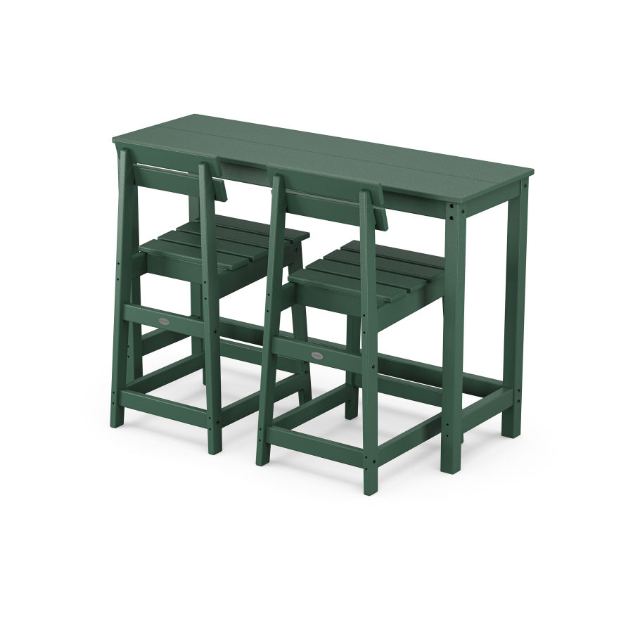 POLYWOOD Modern Studio Plaza Counter Chair 3-Piece Balcony Set in Green