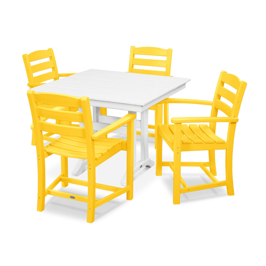 POLYWOOD La Casa Café 5-Piece Farmhouse Trestle Arm Chair Dining Set in Lemon / White