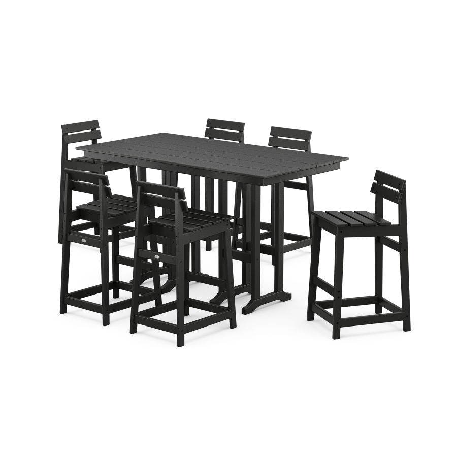 POLYWOOD Modern Studio Plaza Lowback Bar Chair 7-Piece Set in Black