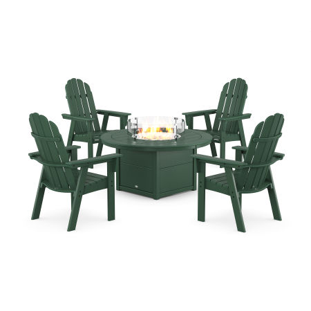 Vineyard 4-Piece Curveback Upright Adirondack Conversation Set with Fire Pit Table in Green