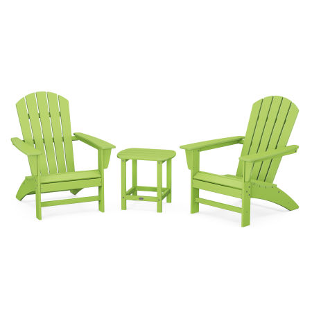 Nautical 3-Piece Adirondack Set with South Beach 18" Side Table in Lime