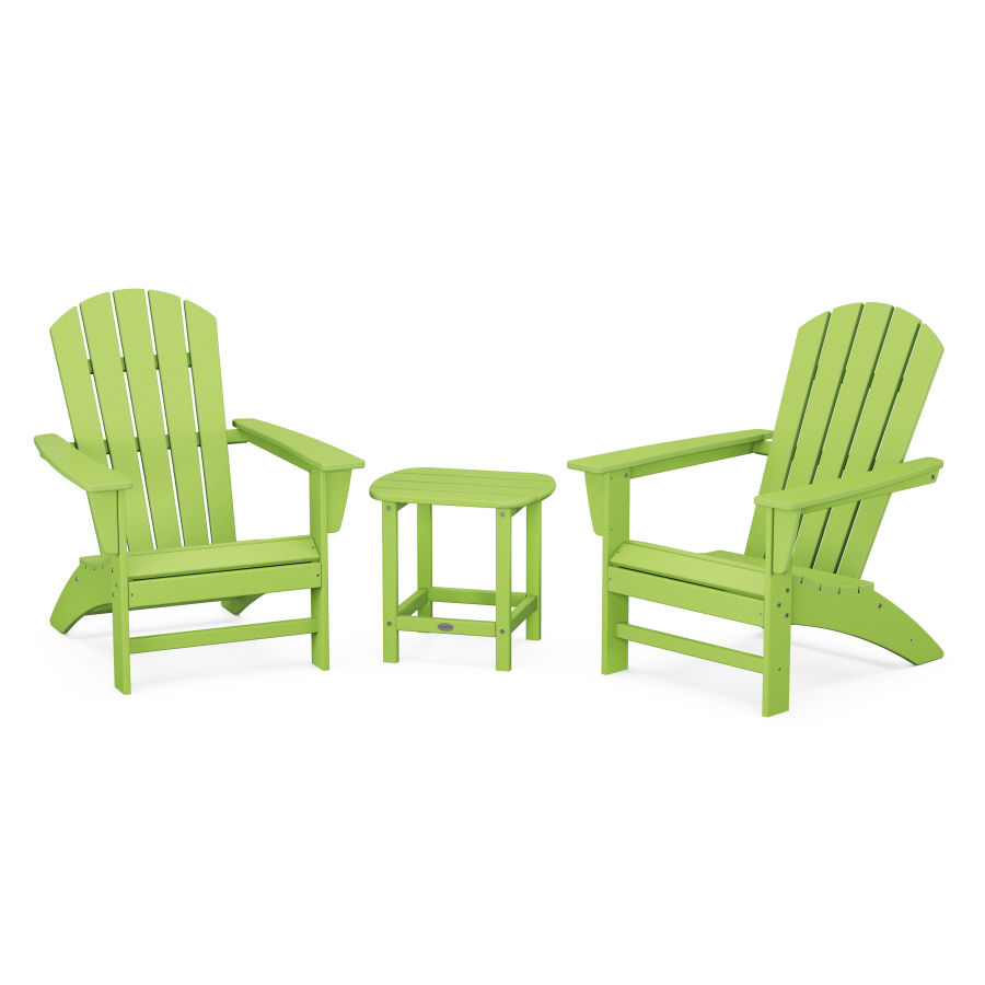 POLYWOOD Nautical 3-Piece Adirondack Set with South Beach 18" Side Table in Lime