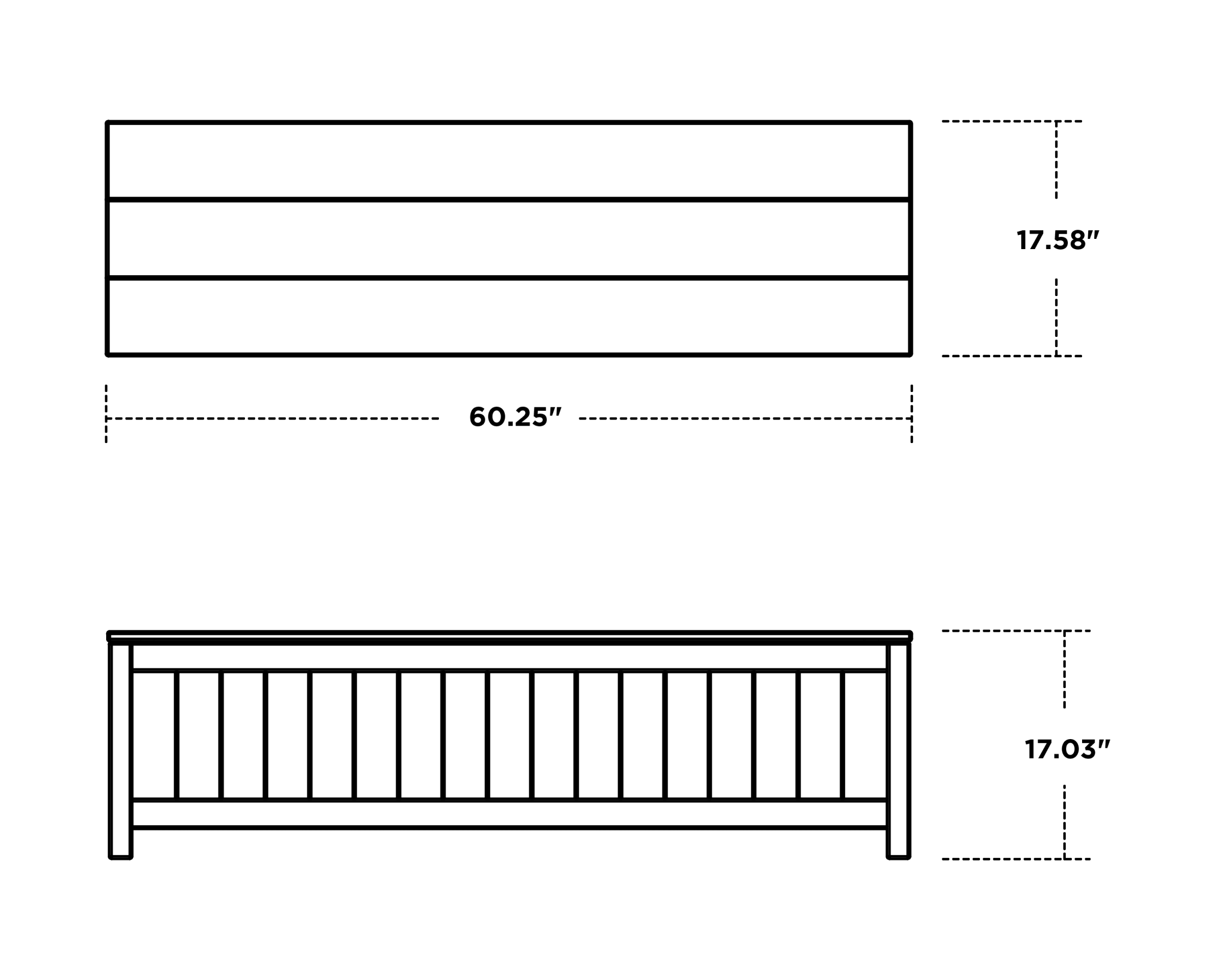 Dimensions for Vineyard 60" Storage Bench