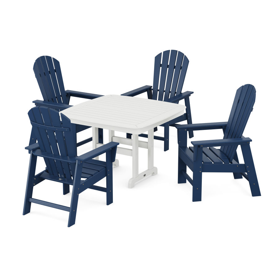 POLYWOOD South Beach 5-Piece Dining Set with Trestle Legs in Navy / White