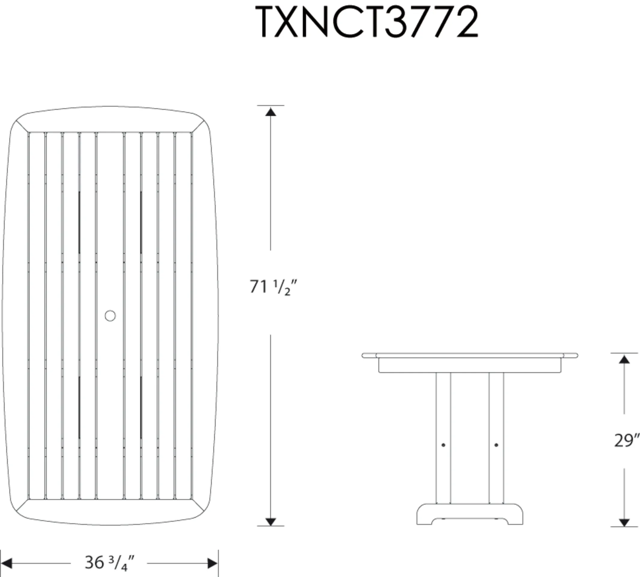 Dimensions for Yacht Club 37" x 72" Dining Table