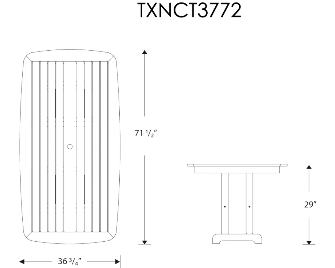 Dimensions for Yacht Club 37" x 72" Dining Table