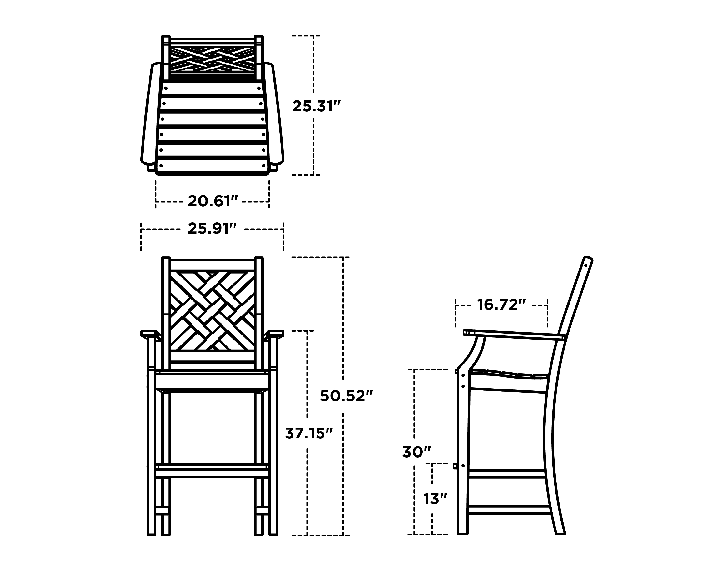 Dimensions for Wovendale Bar Arm Chair