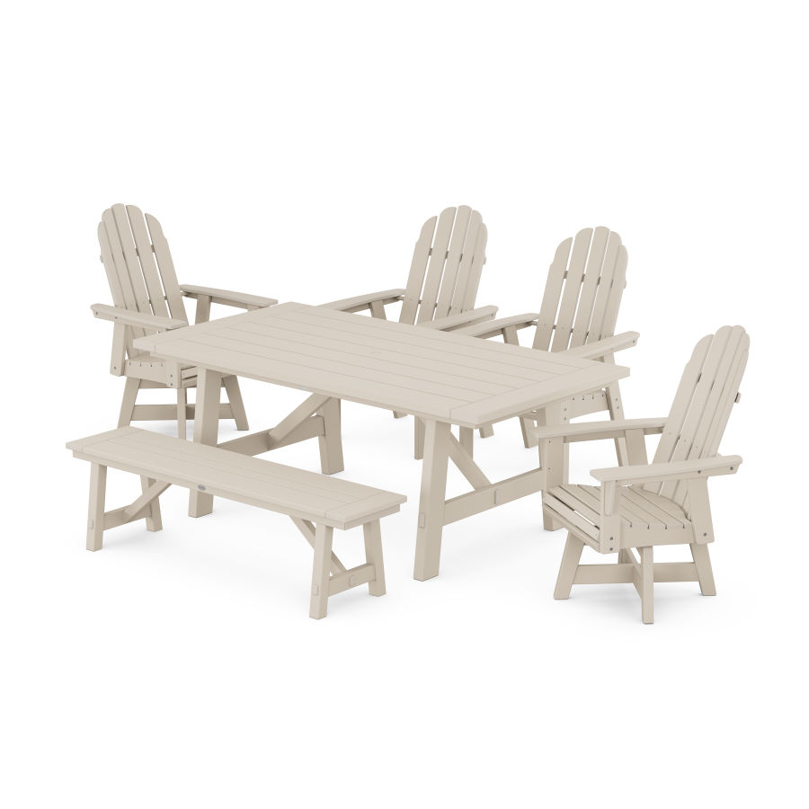 POLYWOOD Vineyard Adirondack 6-Piece Rustic Farmhouse Dining Set With Trestle Legs in Sand