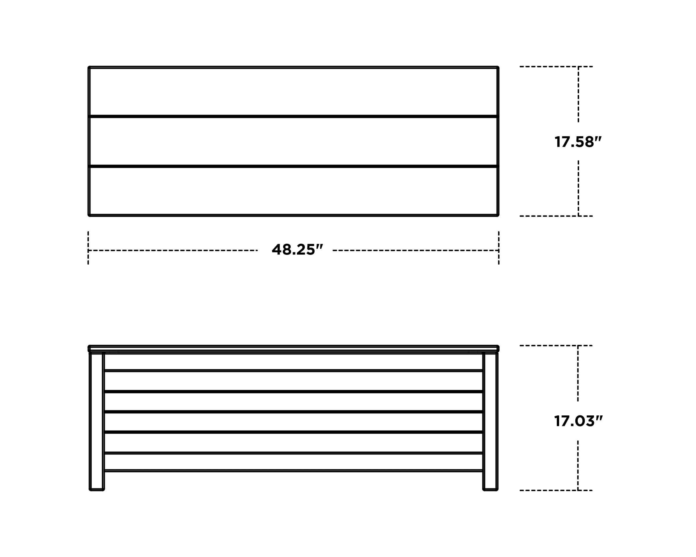 Dimensions for Nautical 48" Storage Bench