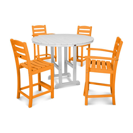 La Casa Café 5-Piece Round Farmhouse Counter Dining Set in Tangerine / White