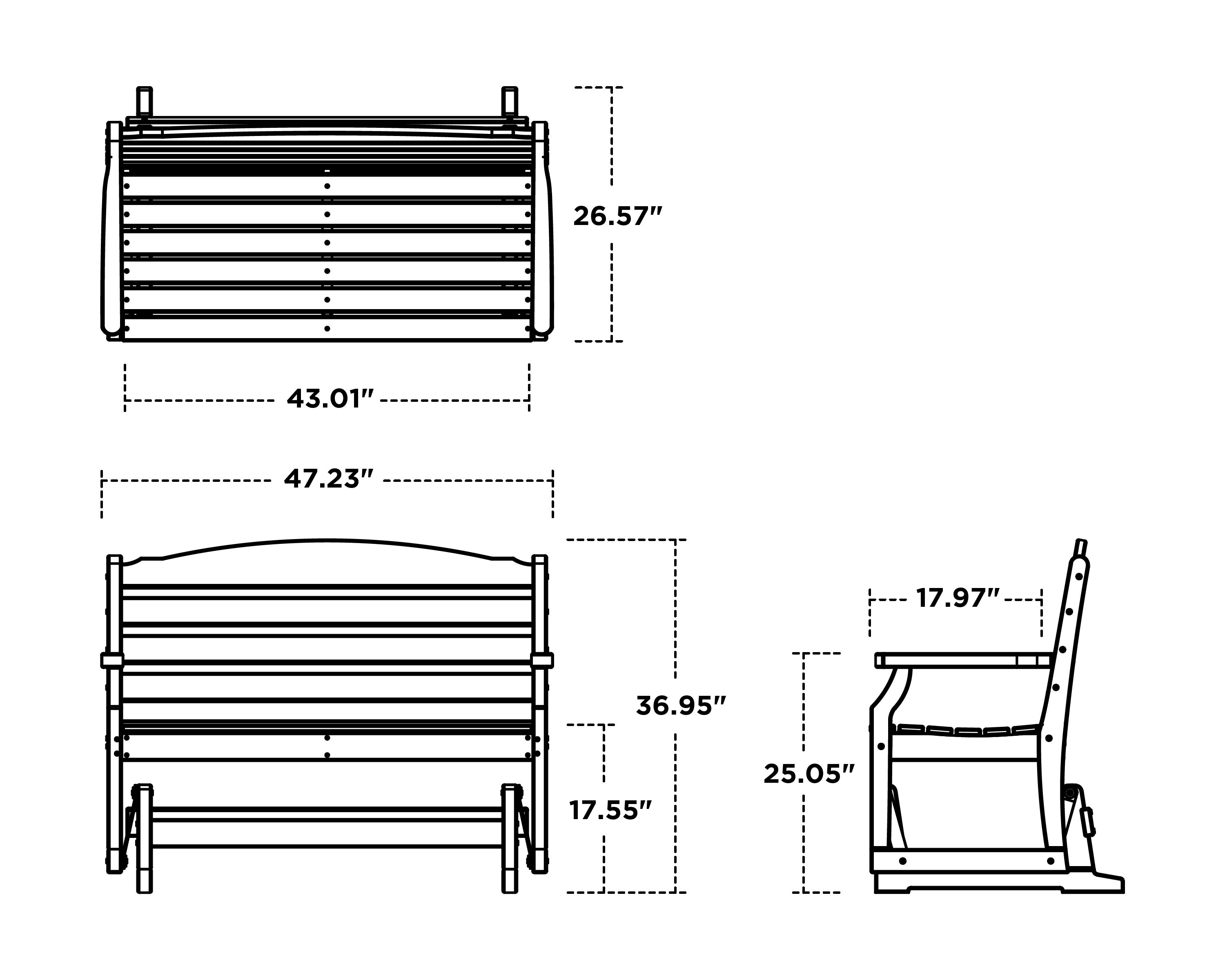 Dimensions for Savannah 48" Glider
