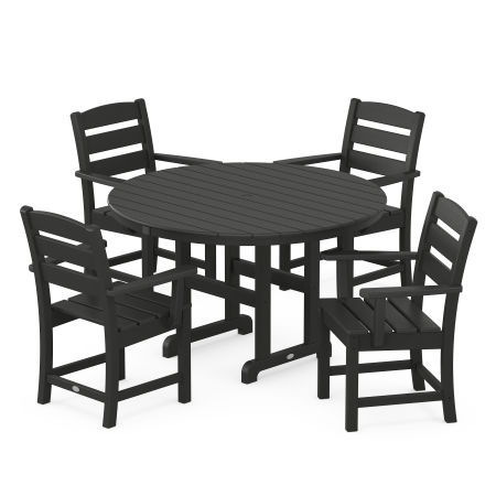 Lakeside 5-Piece Round Farmhouse Arm Chair Dining Set in Black