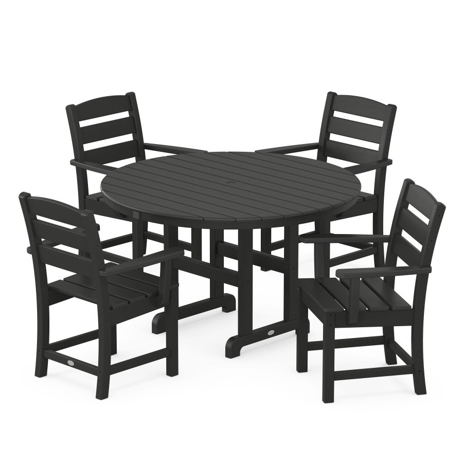 POLYWOOD Lakeside 5-Piece Round Farmhouse Arm Chair Dining Set in Black