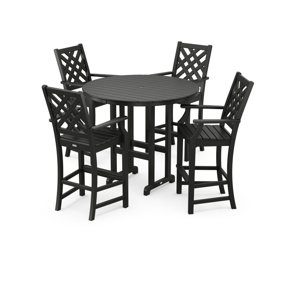 POLYWOOD Wovendale 5-Piece Round Farmhouse Bar Set in Black