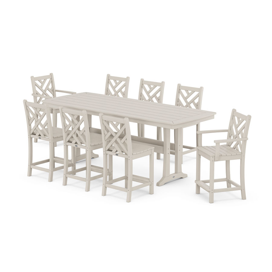 POLYWOOD Chippendale 9-Piece Counter Set with Trestle Legs in Sand
