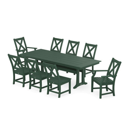 Braxton 9-Piece Farmhouse Dining Set with Trestle Legs in Green