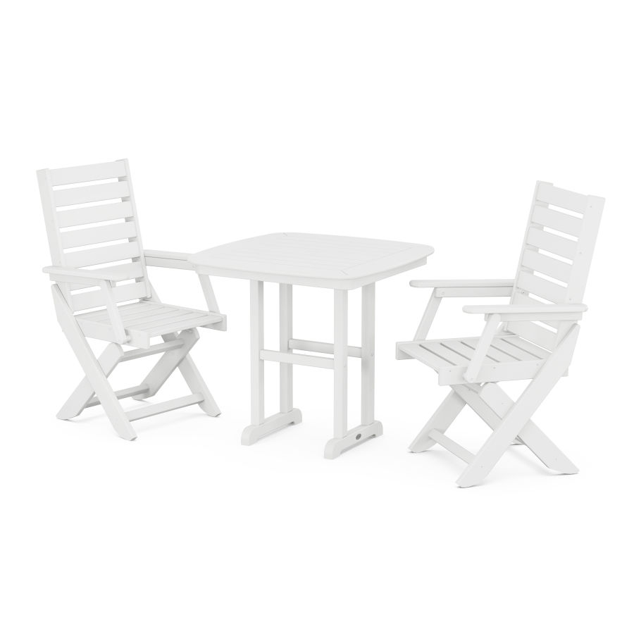 POLYWOOD Captain Folding Chair 3-Piece Dining Set in White