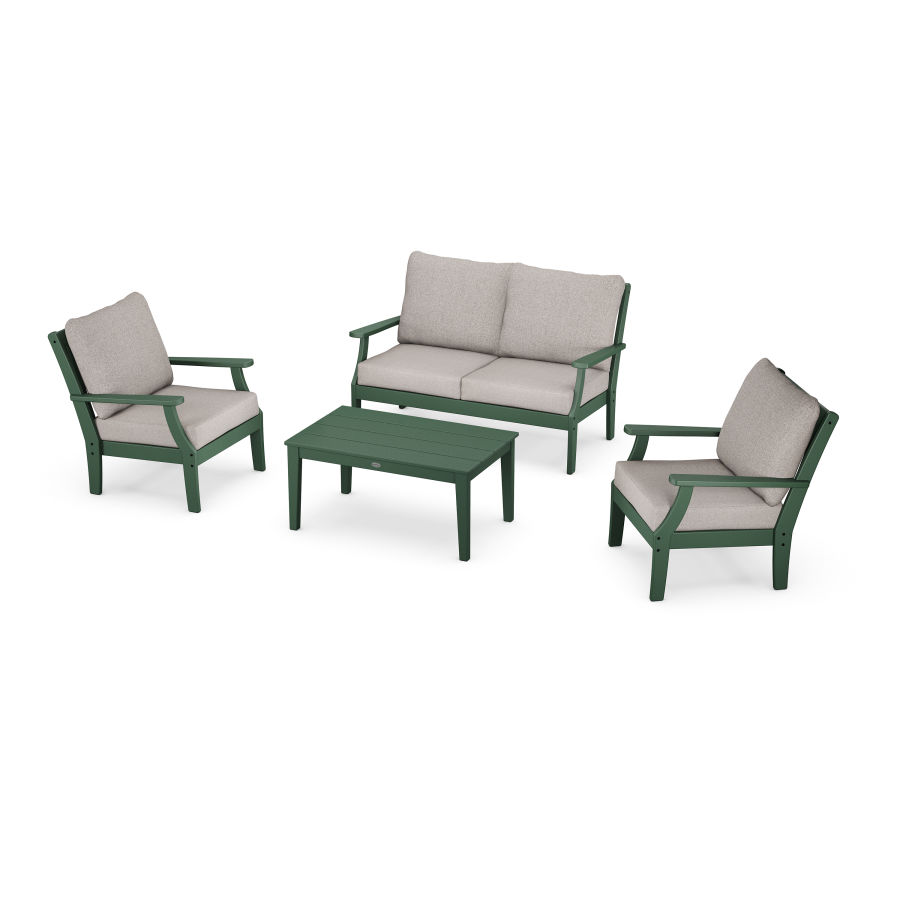 POLYWOOD Braxton 4-Piece Deep Seating Chair Set in Green / Weathered Tweed