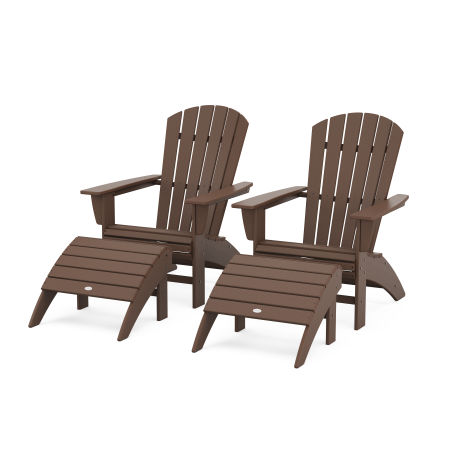 Nautical Curveback Adirondack Chair 4-Piece Set with Ottomans in Mahogany
