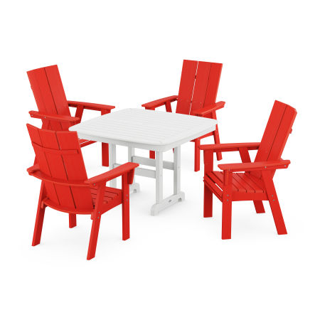 Modern Adirondack 5-Piece Dining Set with Trestle Legs in Sunset Red / White