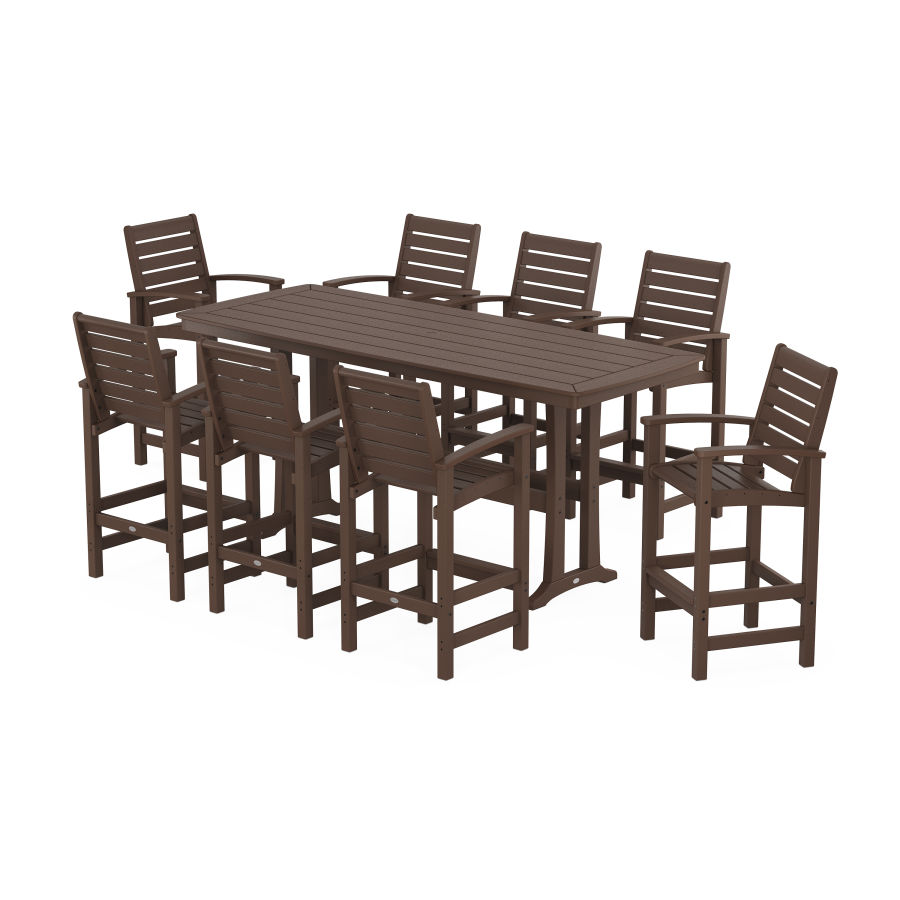 POLYWOOD Signature 9-Piece Bar Set with Trestle Legs in Mahogany