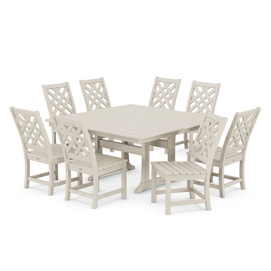 POLYWOOD Wovendale Side Chair 9-Piece Square Dining Set with Trestle Legs in Sand