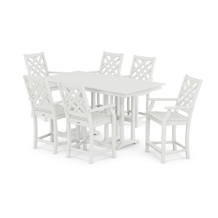 POLYWOOD Wovendale Arm Chair 7-Piece Farmhouse Counter Set in White