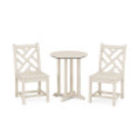 Chippendale Side Chair 3-Piece Round Dining Set in Sand