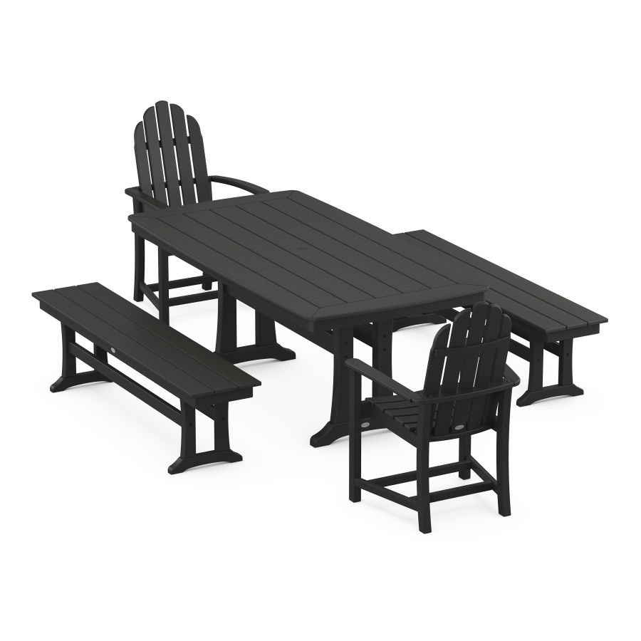 POLYWOOD Classic Adirondack 5-Piece Dining Set with Trestle Legs in Black